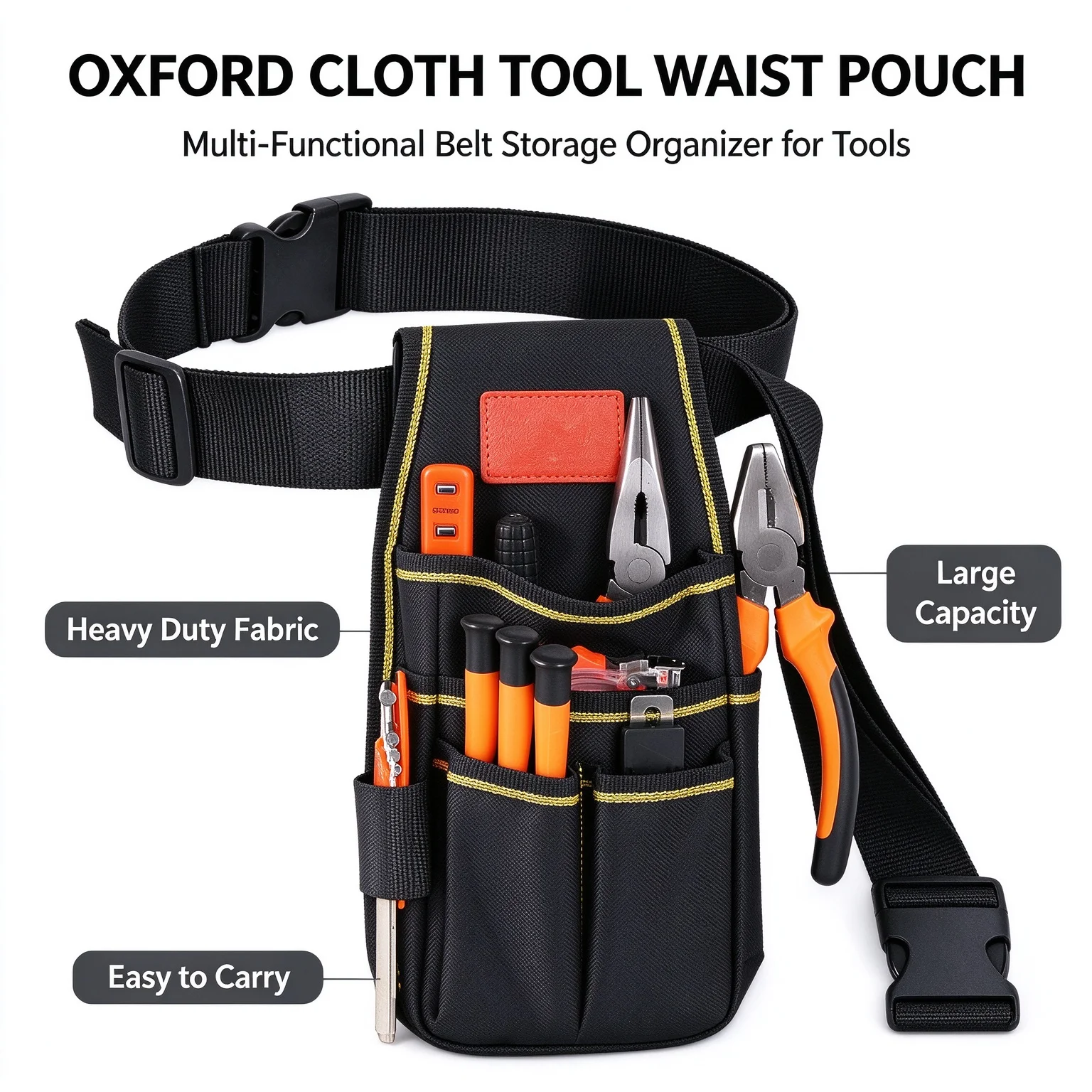 Multi-functional Oxford Cloth Tool Bag Waist Pouch Belt Storage Organizer Pocket for Garden Electrician Repair Work Tool Kits