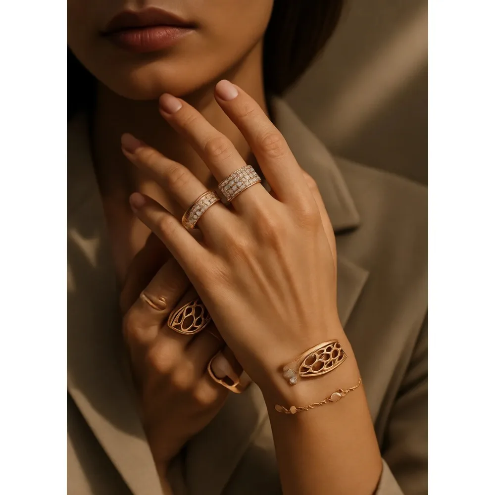 

Женское широкое обручальное кольцо с кубическим цирконием, покрытое розовым или белым золотом