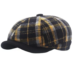 Berets Autumn Winter Hats for Men Women Vintage Plaid Octagonal Newsboy Cap Retro Artist Painter Wool Beret Hat Beret Cap