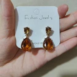 2024 Trend Fashion Jewelry Accessories Bridal Gift Delicate Amber Topaz Color Rhinestone Crystal Teardrop Earrings for Women
