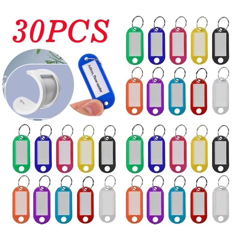 10/30Pcs Multicolor Keychain ID Label Luggage Hotel Number Classification Card Key Rings Plastic Information Tags Card