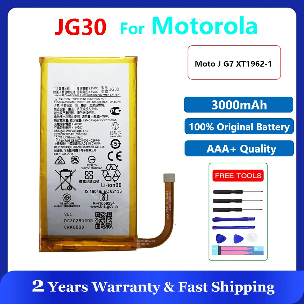 New Original JG30 Replacement Battery For Motorola Moto J G7 XT1962-1 XT1962-4 XT1962-5 XT1962-6 + Repair Tools 3000Ah / 11.4Wh