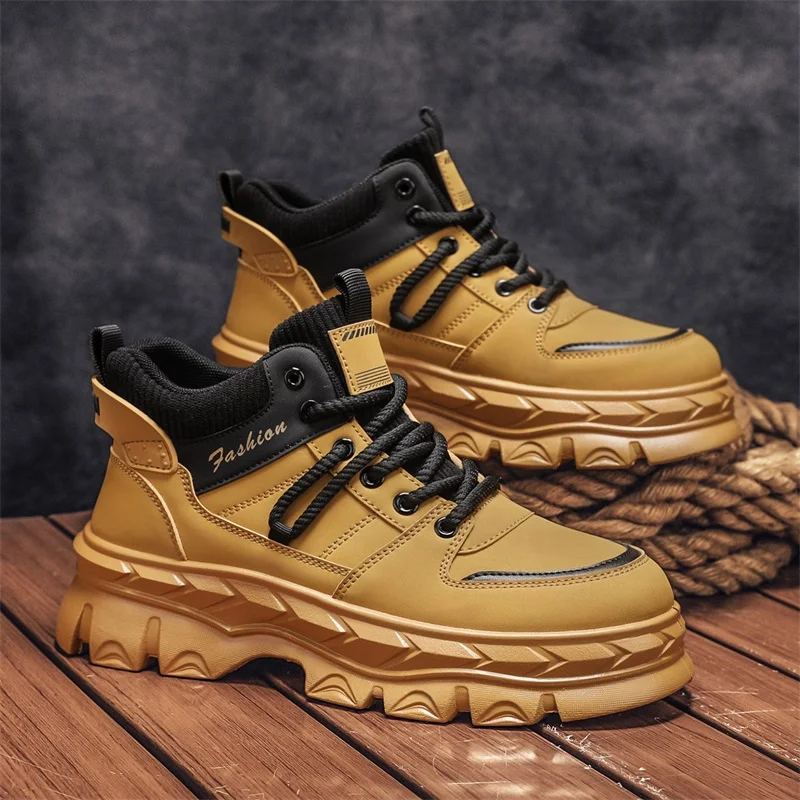 

Men's boots four seasons new soft sole non-slip high top casual boots fashion Joker outdoor Thick sole comfort sports work boots