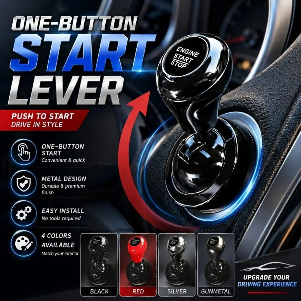 All Metal Car Start Button Joystick Cue Stick Shape Universal Car Starter Lever 4 Colors High-end Car Keyless Start Sticker