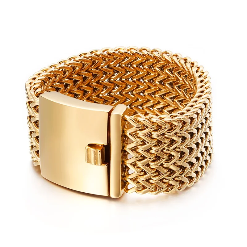 

18MM Punk Gold Color Three Layers Mesh Chain Bracelet Men Women Hiphop Black Rainbow Stainless Steel Biker Bike Bangle Jewelry