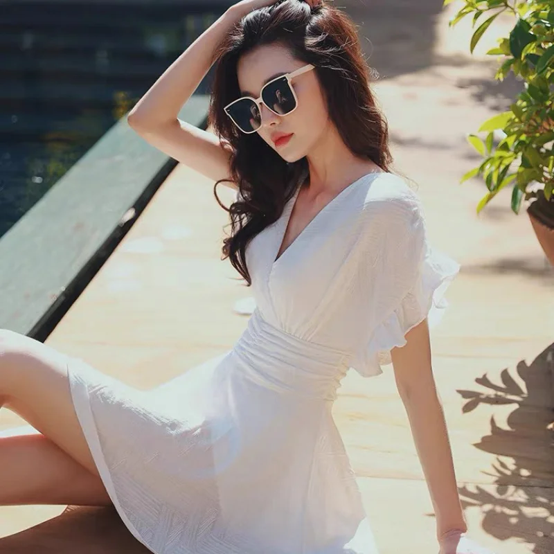 W nowym stylu gorąca wiosna strój kąpielowy damski seksowny jednoczęściowy styl spódnicy Plus rozmiar figi zapobiegające ekspozycji