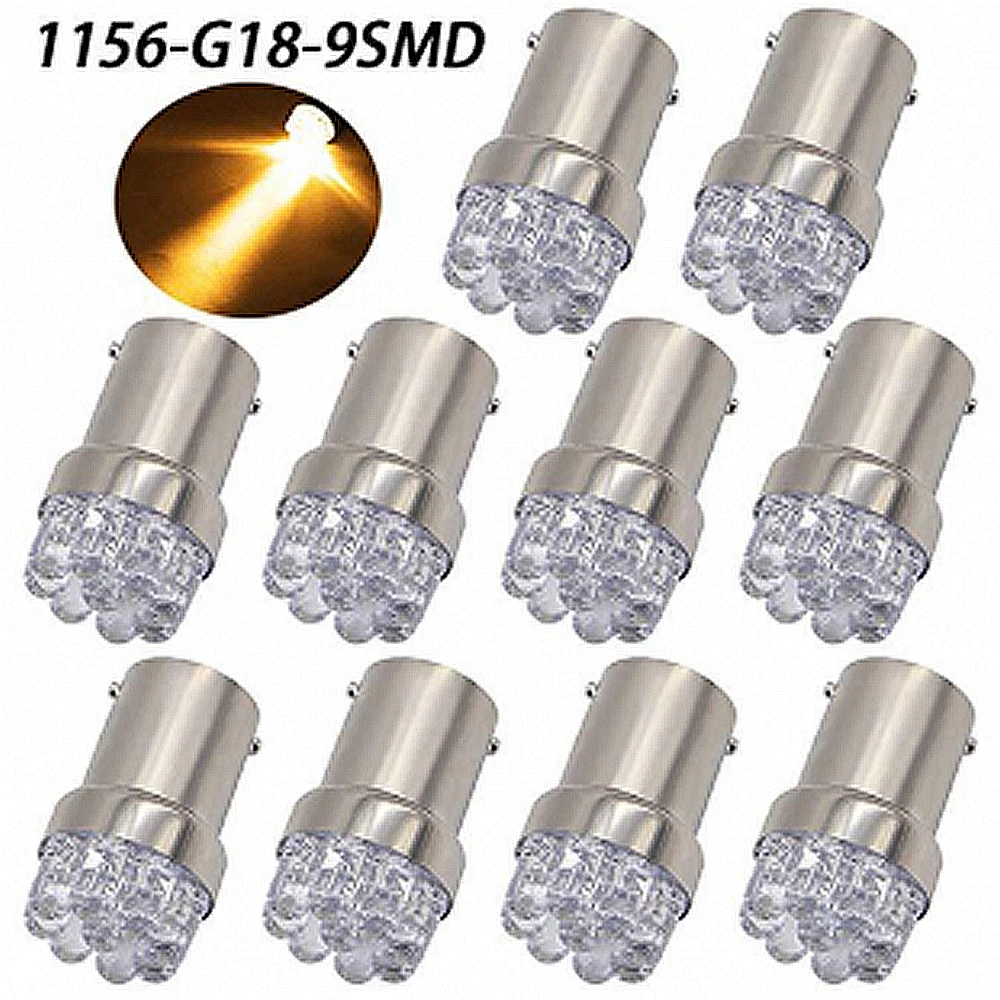 10pcs In-Line LED Lights 12V Car LED Auto DRL Turn Signal Light Backup Parking Lamp Truck Light Bulb 1156-G18-9SMD
