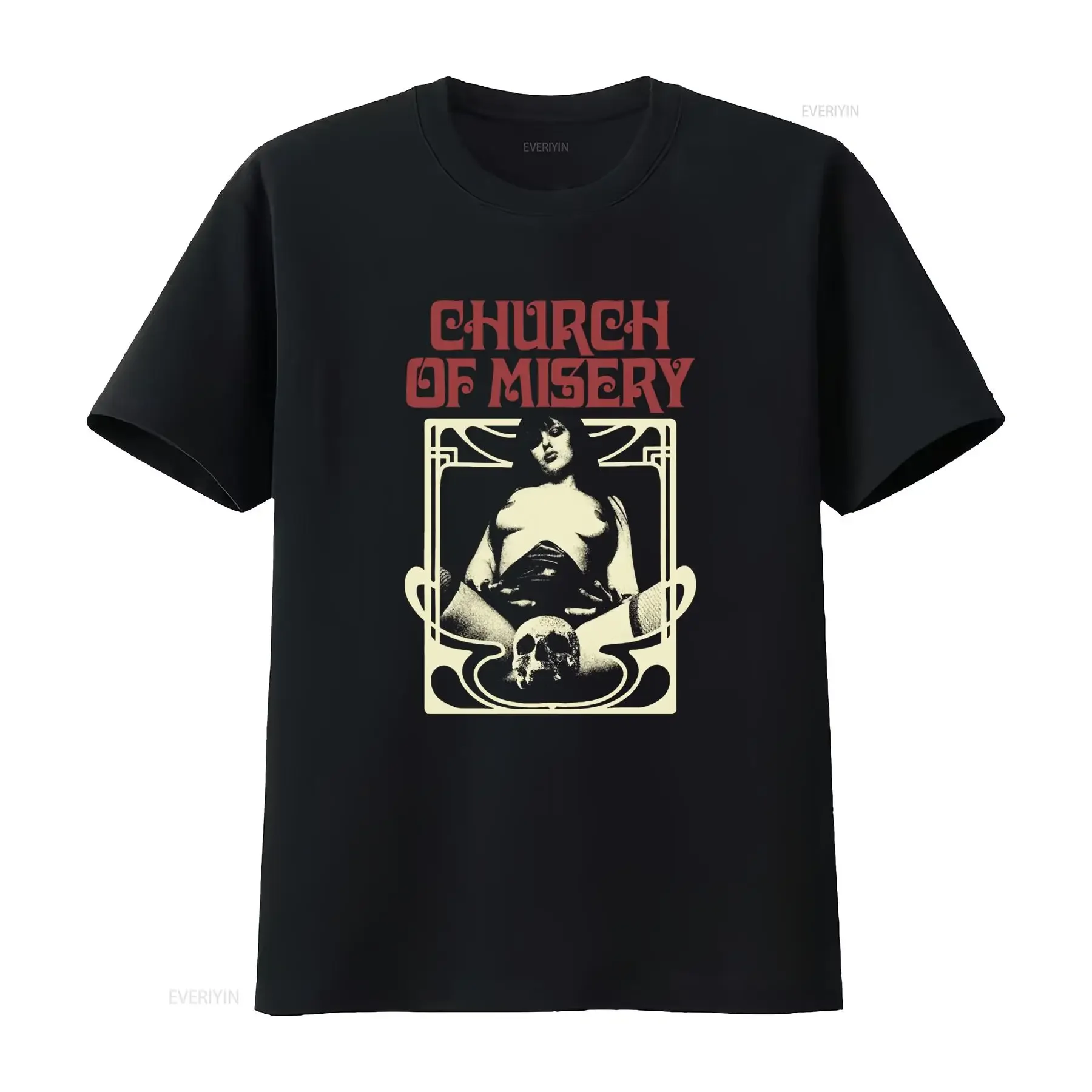 Camiseta de algodón negra inspirada en la película Church of Misery para fans, tallas S a 5XL PM357, estilo vintage lavado, casual, con gráfico.