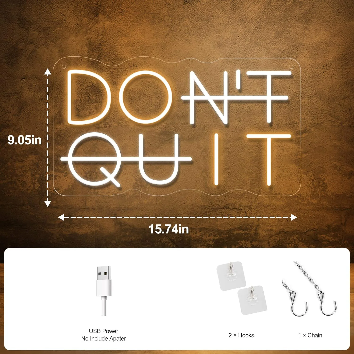 Don't Quit letrero de neón LED, luces de neón alimentadas por USB para sala de oficina, sala de gimnasio, cueva de hombre, luz nocturna para sala de juegos