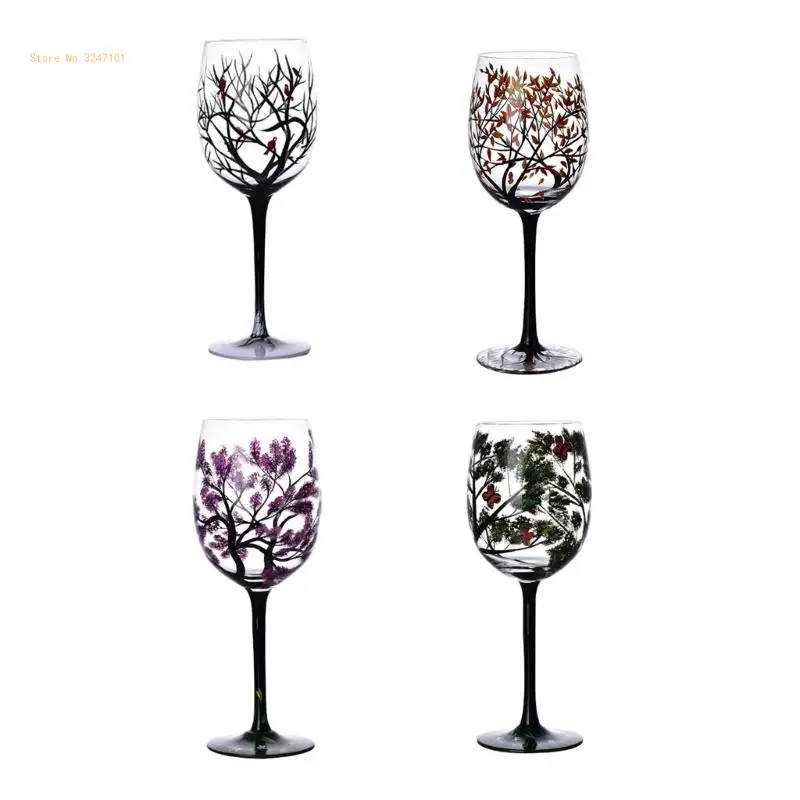 Four Seasons Tree Wine Glass Durable Juice Beer Stem Glass Elegant Glassware for White Wine, Red Wine, or Cocktails Dropship