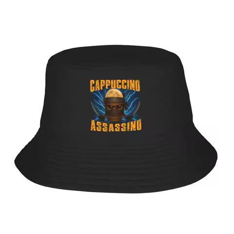 Bucket Hat Cappuccino Assassino Funny Italian Brainrot Summer Travel Headwear Lightweight Vacation Fisherman Caps Bob Gift