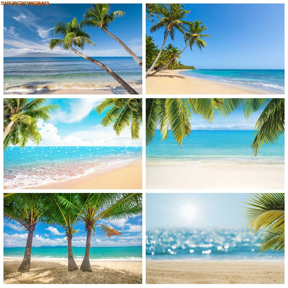 

Summer Beach Background Photography Sea Blue Sky Coconut Tree Photocall Backdrop Children Studio Photozone Supplies