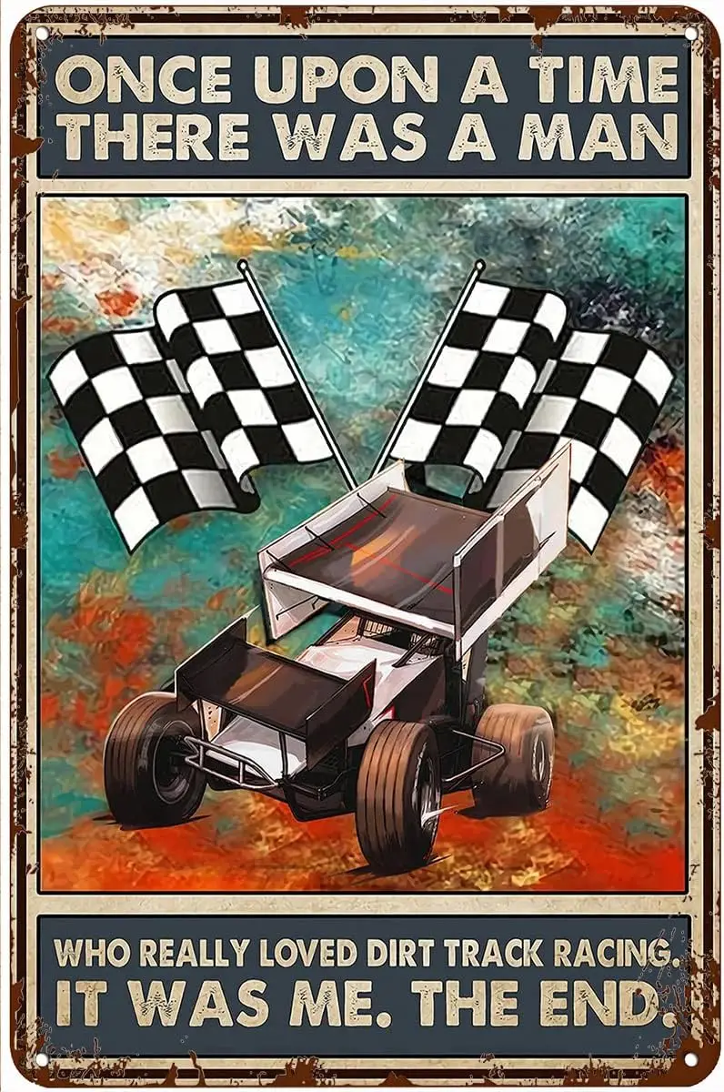 A Man Who Really Loved Dirt Track Racing Vintage Poster, Car Racer Gift, Drag Auto Wall Art Metal Tin Sign Decoration Antique Si