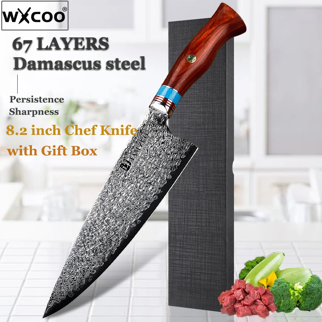 

67-layers Damascus VG10 Steel Chef Knife Blade Gyutou Cleaver Slicing Japanese Kitchen Knives Rosewood Handle with Gift Box