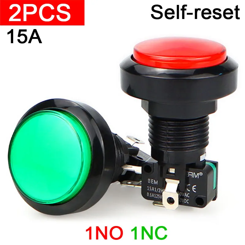 

34 мм 45 мм круглый выпуклый светодиодный кнопочный переключатель 15A с самовозвратом 1НО 1НЗ красный для деталей торгового автомата аркадных игр