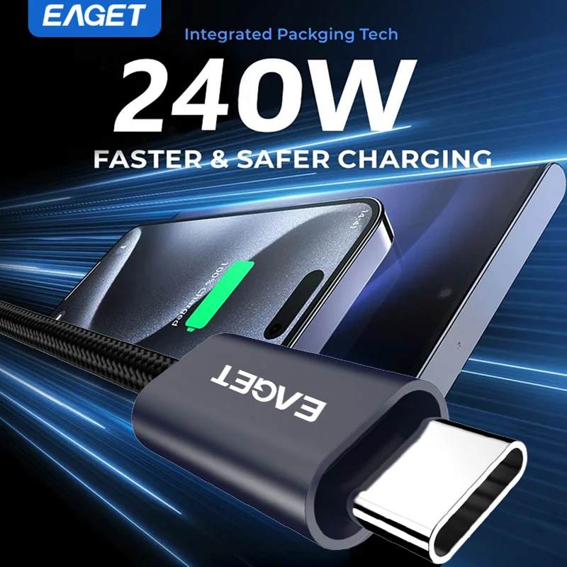 EAGET 240W Schnellladekabel USB-C zu C, verbessertes Kabel mit dickem Kupferkern, Hochgeschwindigkeits-Datenübertragungskabel für iPhone/Samsung/Gaming-Smartphones