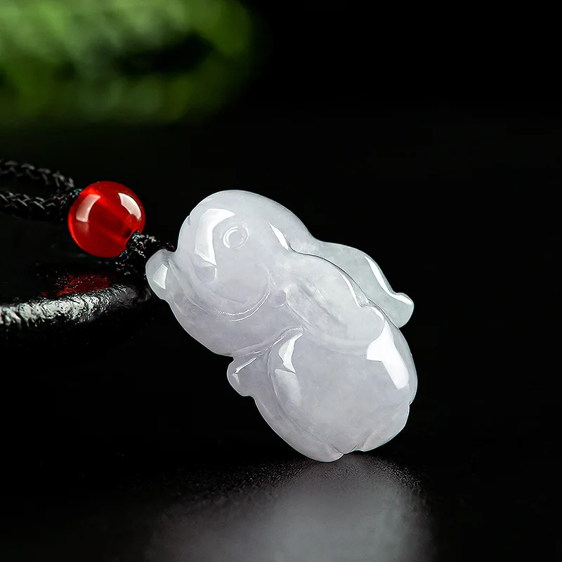 

Myanmar Natural Type A Jadeite Rabbit Zodiac 3D Carved Icy Cute Pendant Unisex Jade Amulet.