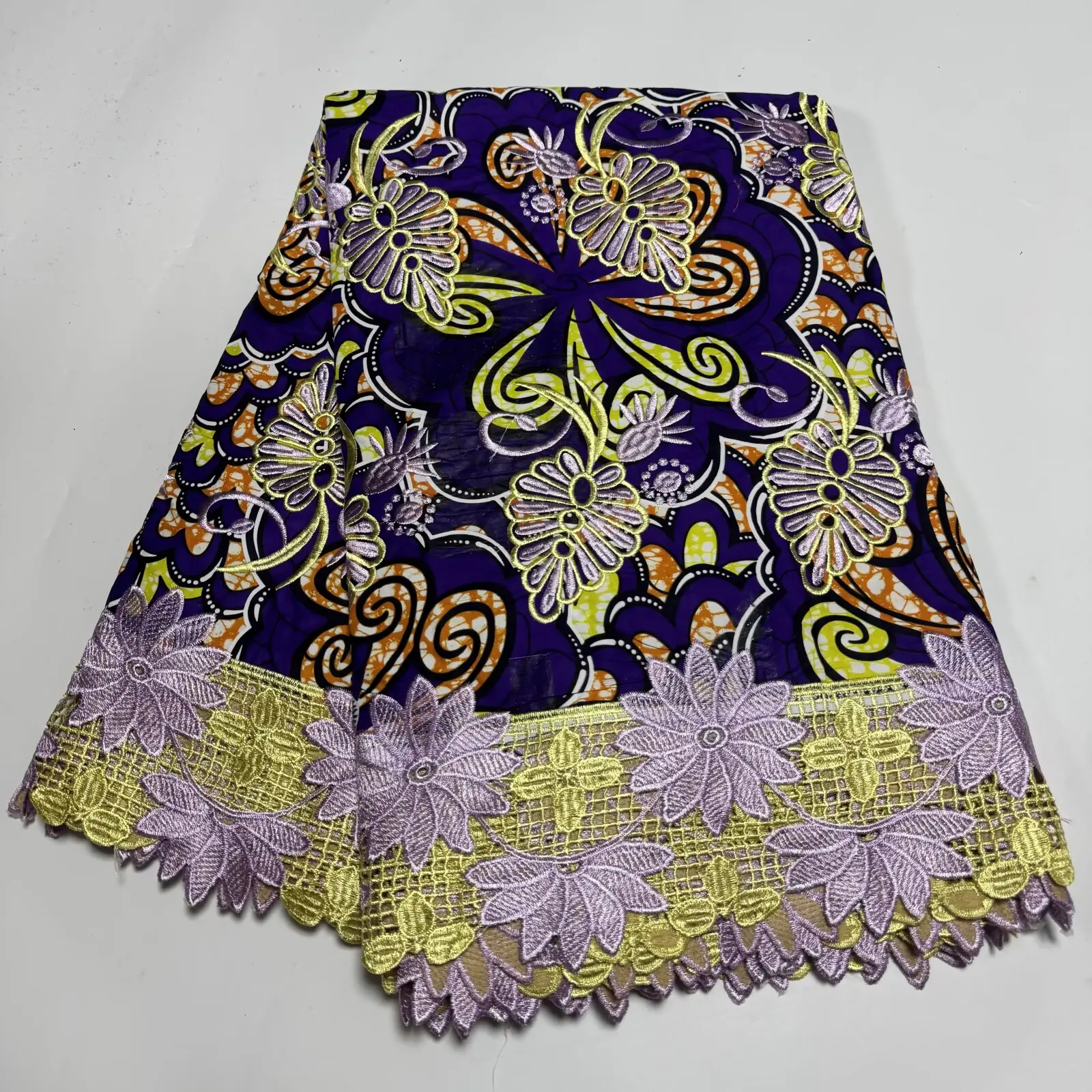 التطريز الشمع الأفريقي مع جبر الدانتيل ، القطن الشمع الفاخرة التطريز أنقرة الشمع النسيج النساء اللباس Loincloth 6 ياردة #6