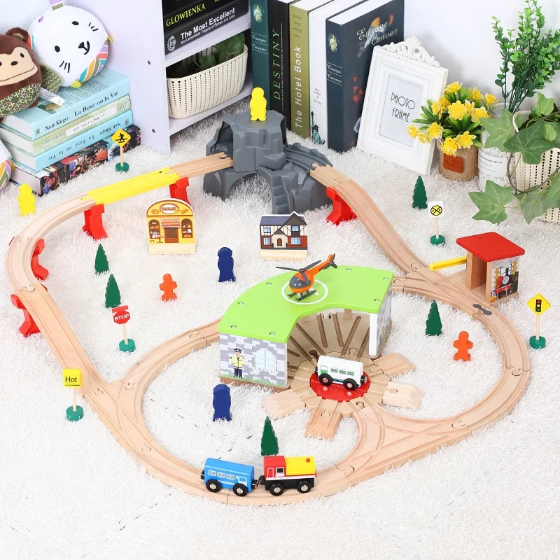 Track Set Children Rail Car Toy Large Garage Transport Cave Train Wooden Compatible With Wooden Track 1:64 Gift Pd07