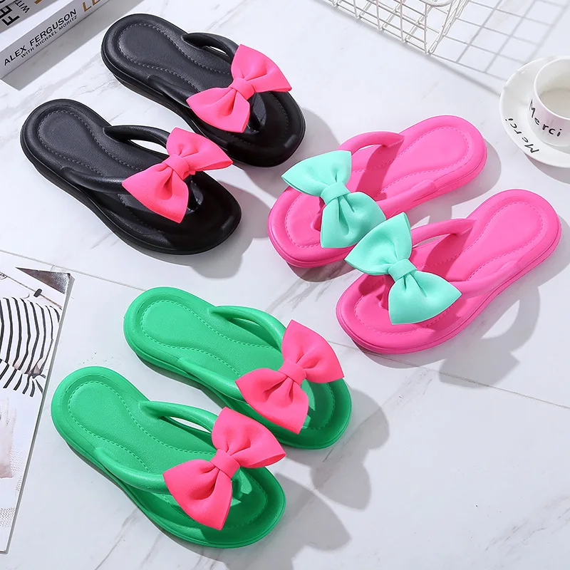 Bow Tie Slippers for Women, Sweet Bow Tie Flip Flops, Outdoor EVA, Non-Slip Beach Shoes, Comfortable Sandals, Summer Fashion