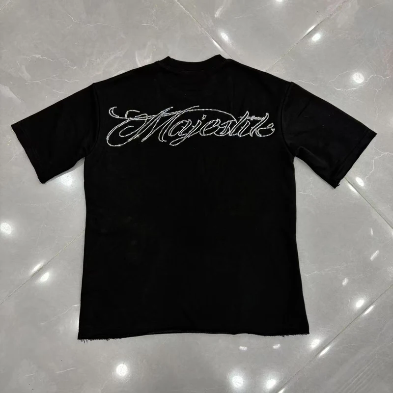 High Street Trend Brand Quality Realistic Picture Skull Print Breathable Cotton Hot Diamond Street Clothing Majestik T-shirt