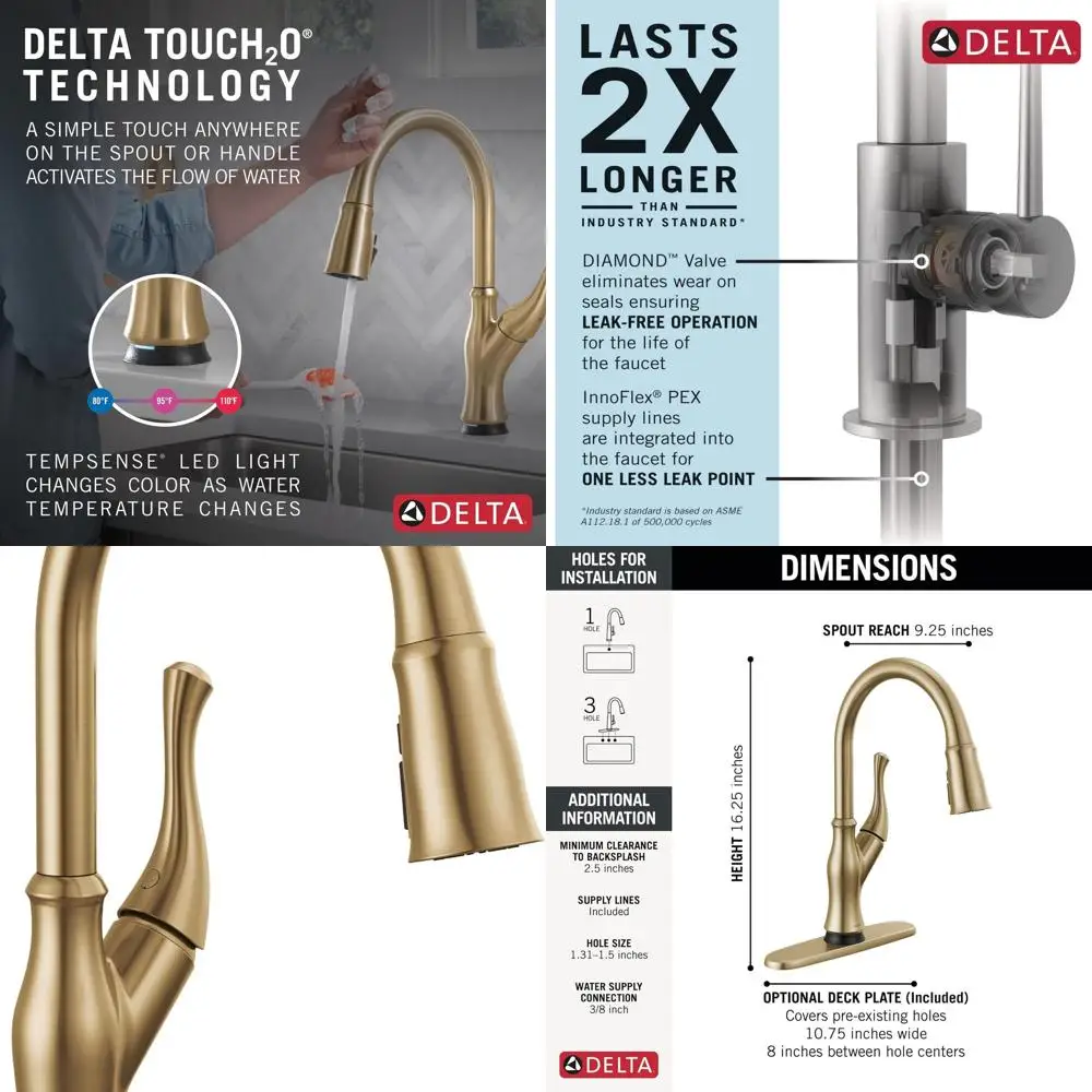 

Modern Champagne Bronze Touch Kitchen Faucet with Pull-Down Sprayer, Single Handle, 19888TZ-CZ-DST