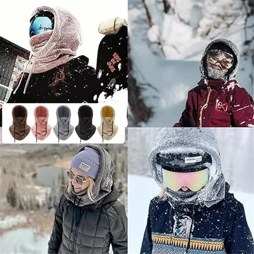 New Arctic Velvet Sherpa Hood Ski Mask Adjustable Warm Tool Warm Hood Masked Caps 3 in 1 Cover Cap Scarf Men Women