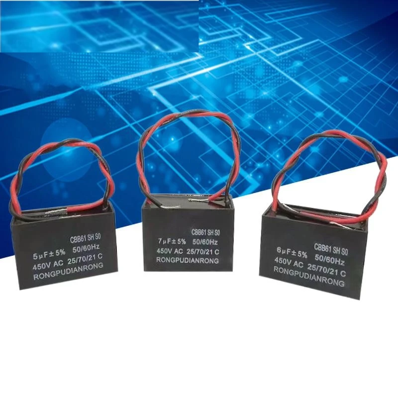Condensador de Arranque para Ventilador CBB61 1uf / 1.2uf/1.5uf/1.8uf/2uf/2.2uf/2.5uf/2.7uf/3uf/3.5uf/4uf/4.5uf/5uf/6uf/7uf/8uf para Ventiladores de Techo