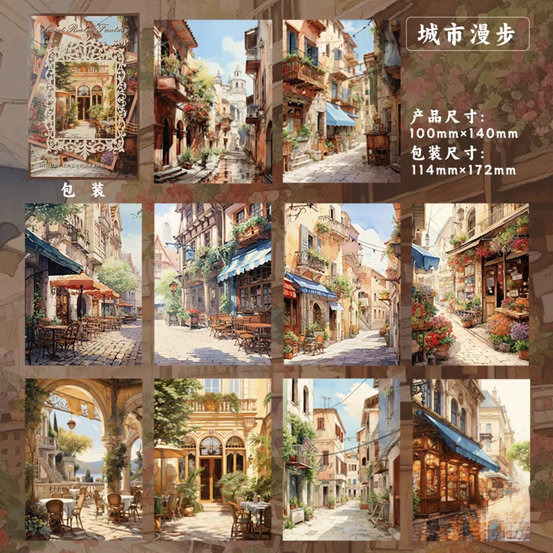 30-arkuszowy papier vintage z motywami marzycielskich krajobrazów, fantazyjne wzory lasów i zamków, do pisania, do dziennika i dekoracji rękodzielniczych DIY