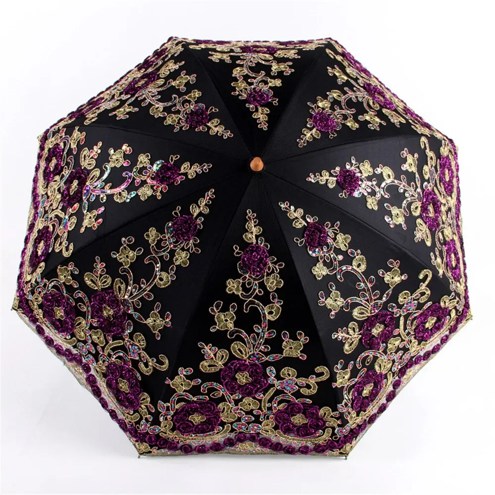 New Fashion Luxury Flower Umbrella Rain Women Dual Folding Double Layer Lace Up Parasol Luxury Umbrellas