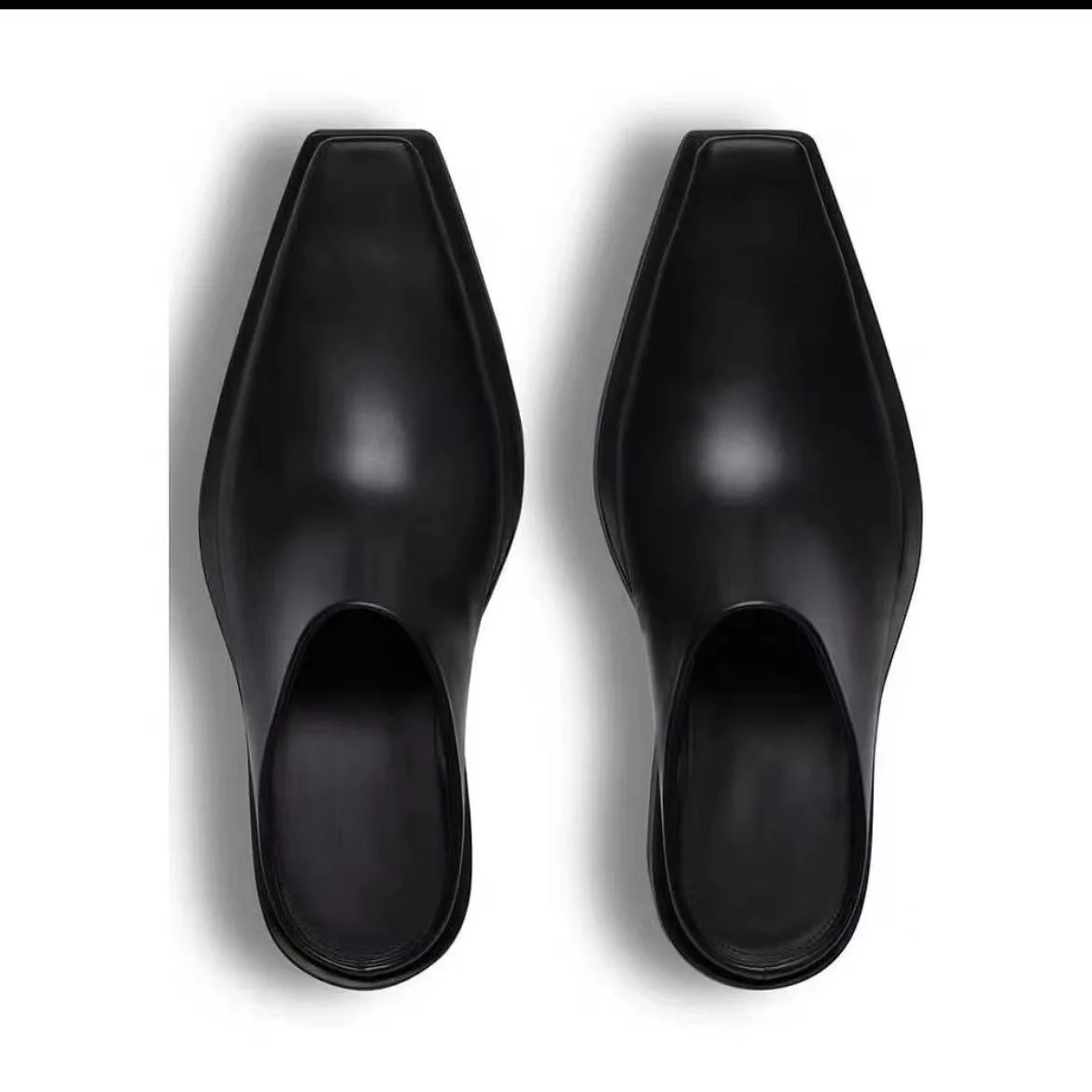 2026 Men's Leather Trendy Simple Square Head Casual Muller Trendy Leather Baotou Slippers Shoes Women