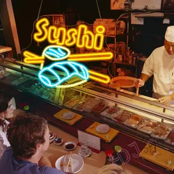 Sushi Neon Sign LED Good Food Light Sign Wall Decoration USB Powered Bright Neon Sushi Shops Sushi Restaurant Kitchen Party Neon