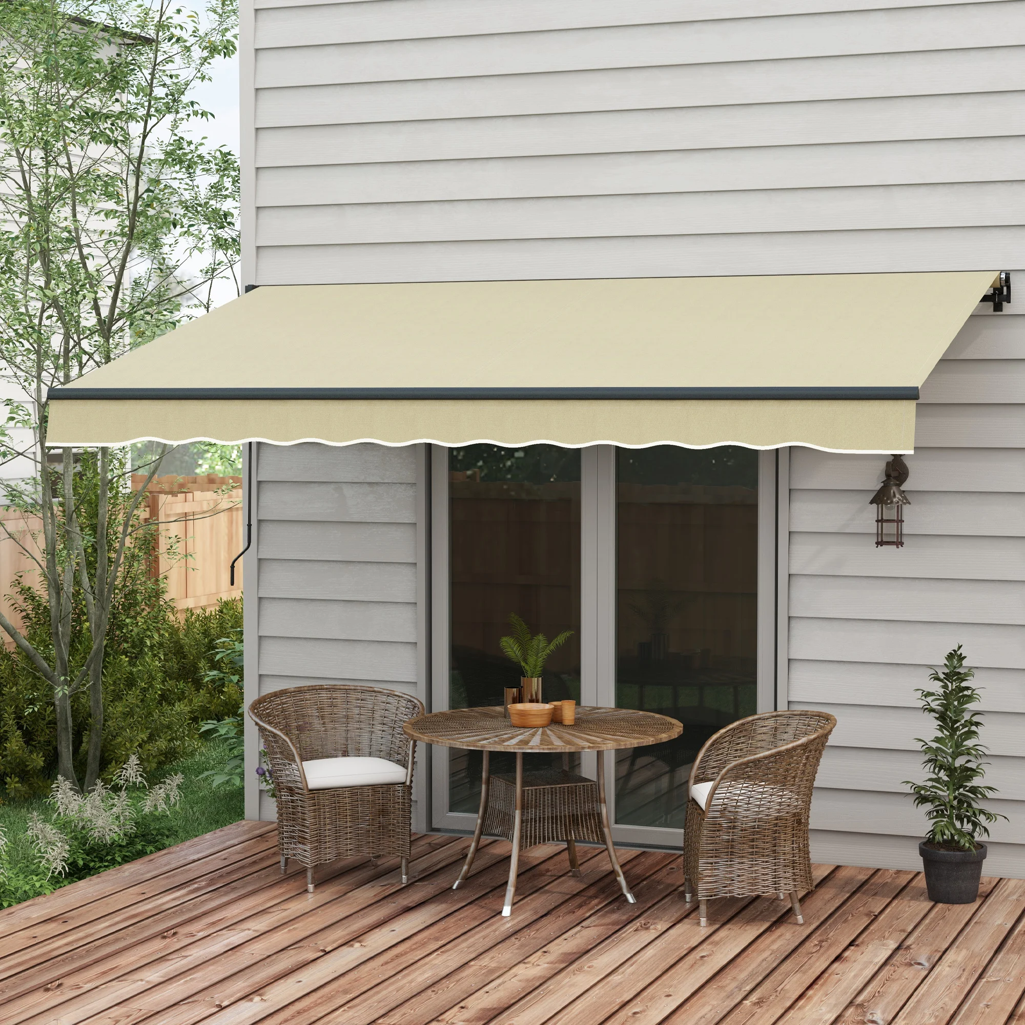 12' x 10' Retractable Awning, 280gsm UV Resistant Sunshade Shelter for Deck, Balcony, Yard, Beige