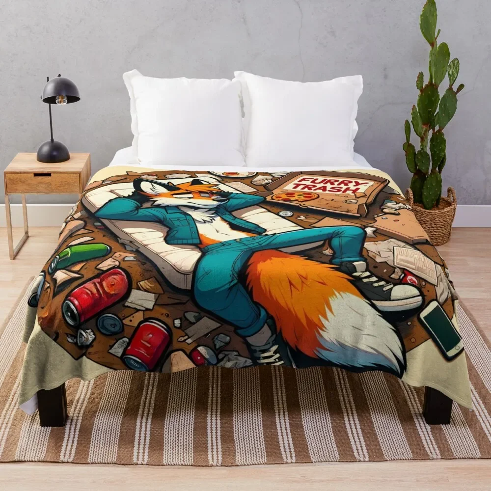 

Anthro Furry Trash Fox Art Throw Blanket Easy Care Comfortable Blanket for Couch