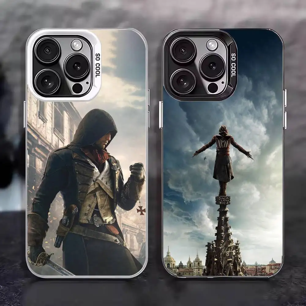 Funda para Teléfono con Diseño de Game A-Assassins C-Creed Shadows para iPhone 17 16 15 14 13 12 11 Pro Max Plus, Plateada, Mate