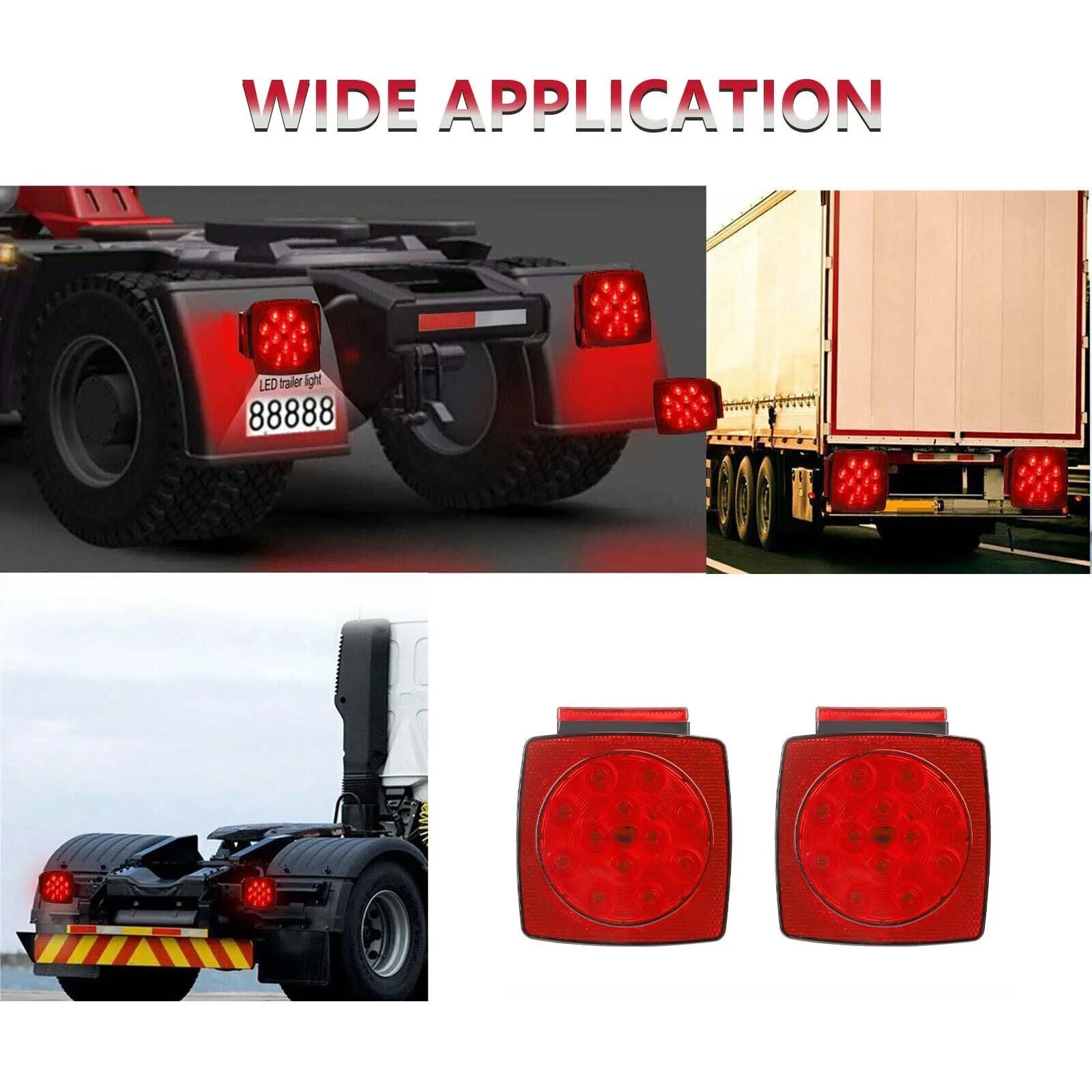 1 Pair Rear LED Submersible Square Trailer Tail Lights Kit Boat Truck Waterproof