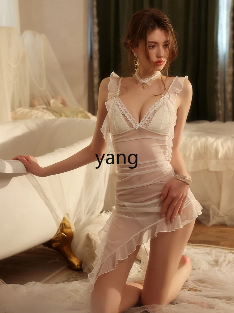 CX pajamas women's lace mesh perspective asymmetric skirt suspender nightdress
