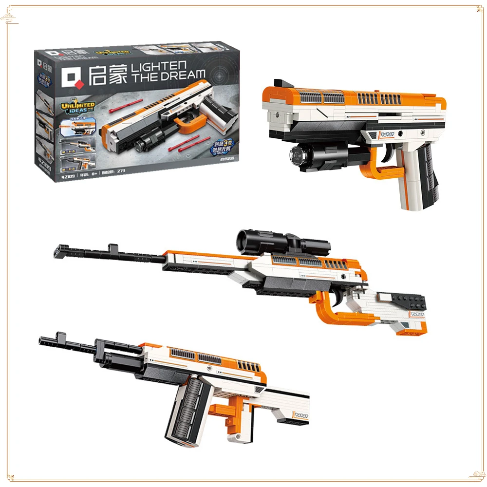 

Keeppley War Weapons Series Building Block Pistol Creative Three Transformations AK37 98K HK-USP Puzzle Children's Toys Gift