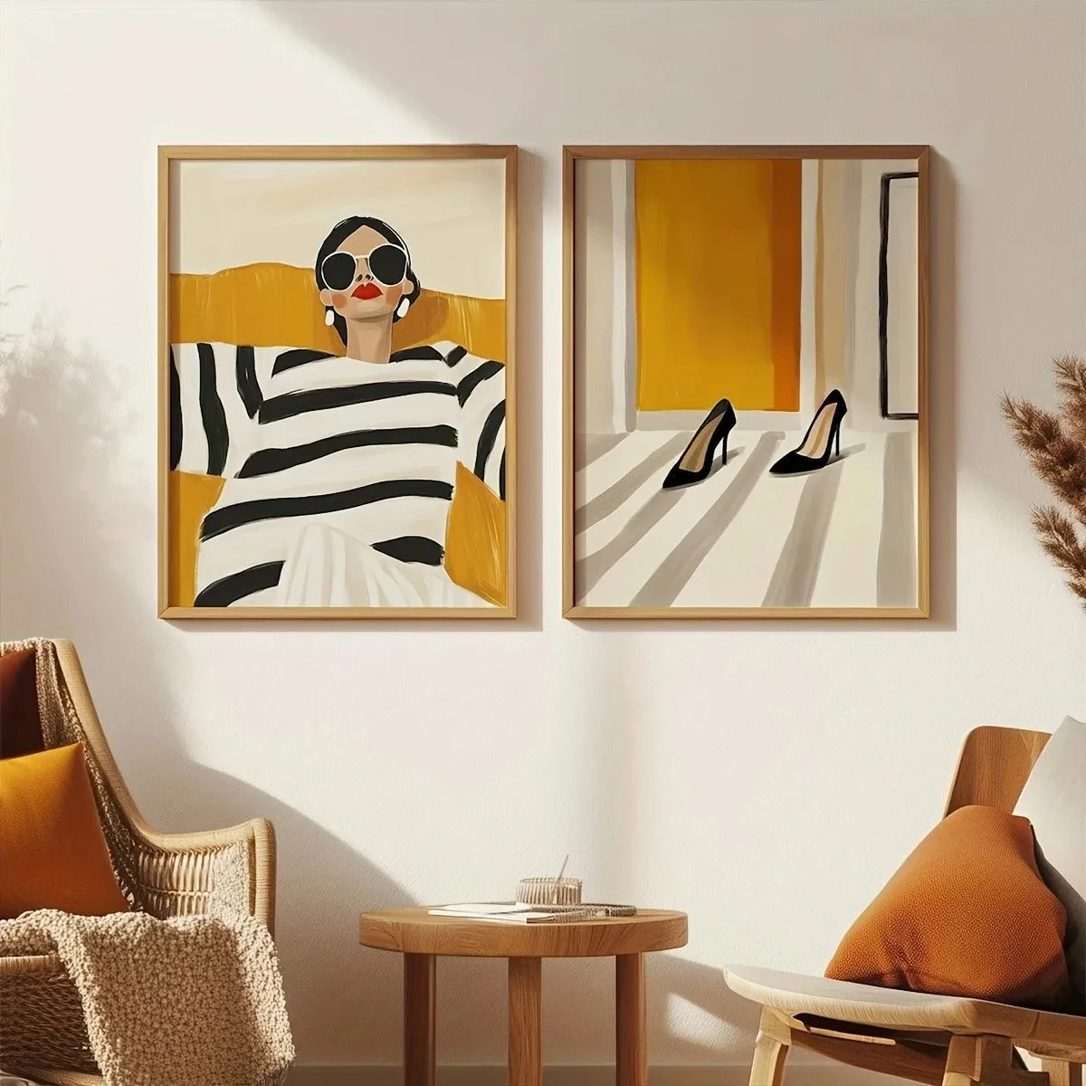 Retrato abstracto de una mujer y tacones altos, lienzo impreso, póster artístico de pared de mujer a rayas blancas y negras para decoración del hogar y la sala de estar