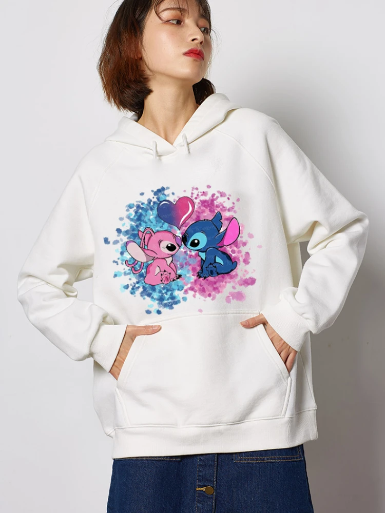 Sweat à capuche à manches longues pour femmes, sweat-shirt à col rond imprimé d\'ange, mignon Kawaii, Harajuku