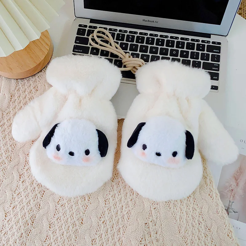 New Sell Well Anime Sanrio Winter Kawai Pochacco Cartoon Warm Gloves Doll Plush Stuffed Soft Warm Cute Birthday Christmas Gift