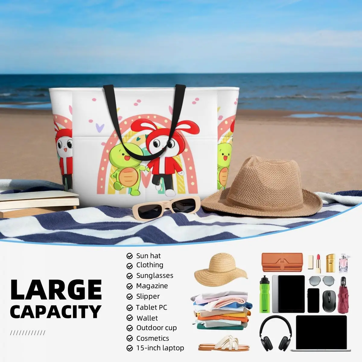 حقيبة جي جي ميكي مايزن للشاطئ، حقيبة رياضية للصالة الرياضية واليوجا، حقيبة كبيرة للنساء، حقيبة سفر للياقة البدنية