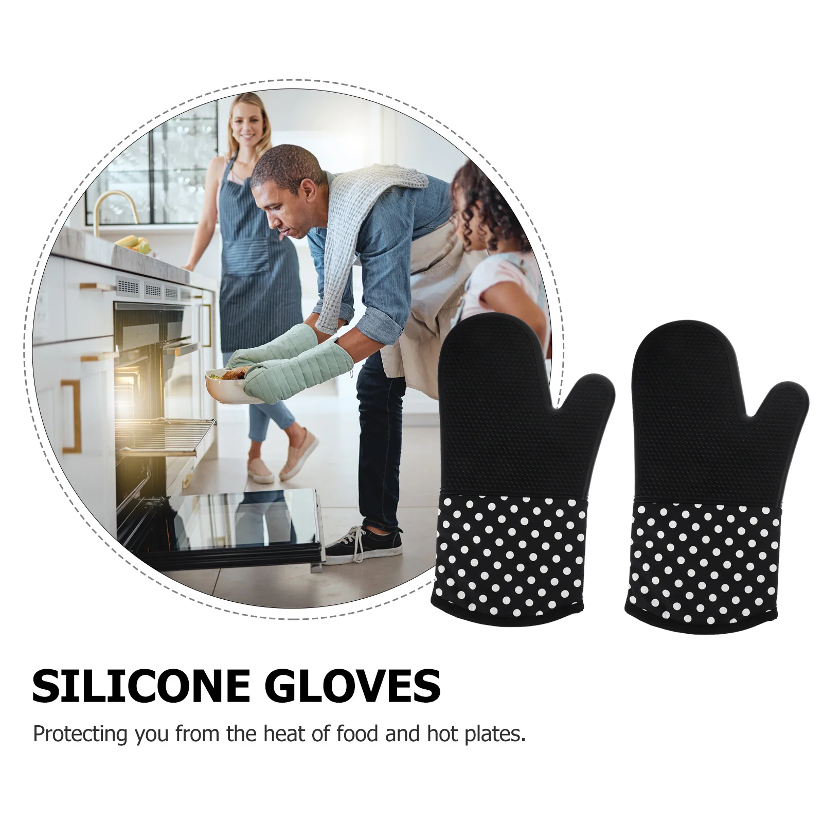 

2Pcs Cooking Glove Heat Resistant Silicone and Cotton Oven Gloves with Hanging Hole for Baking Microwave Oven Kitchen Use