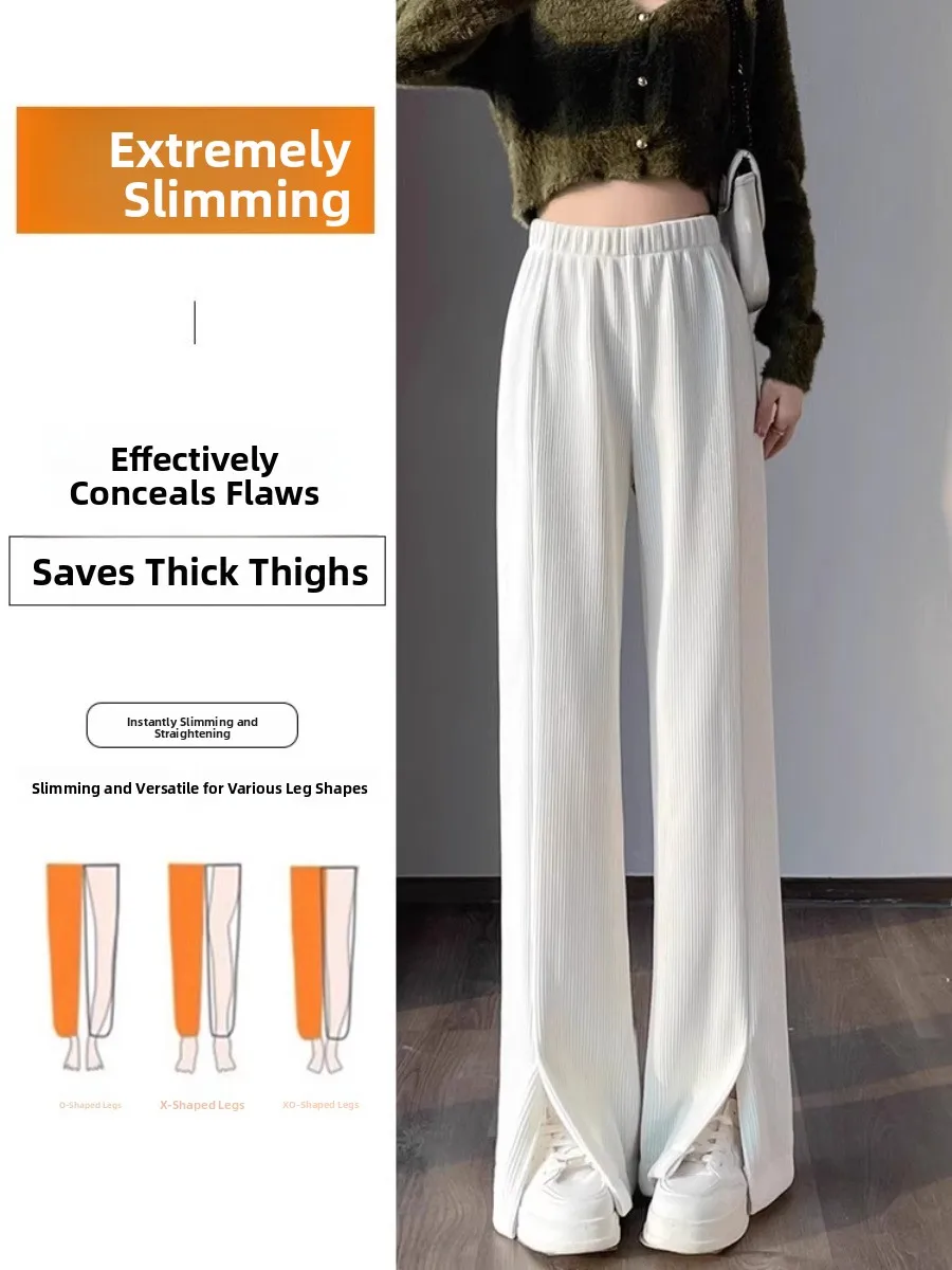 حجم كبير 300 Pou المرأة عارضة الكاكي السراويل عالية الخصر التخسيس سبليت جرس بوت المخملية واسعة الساق السراويل