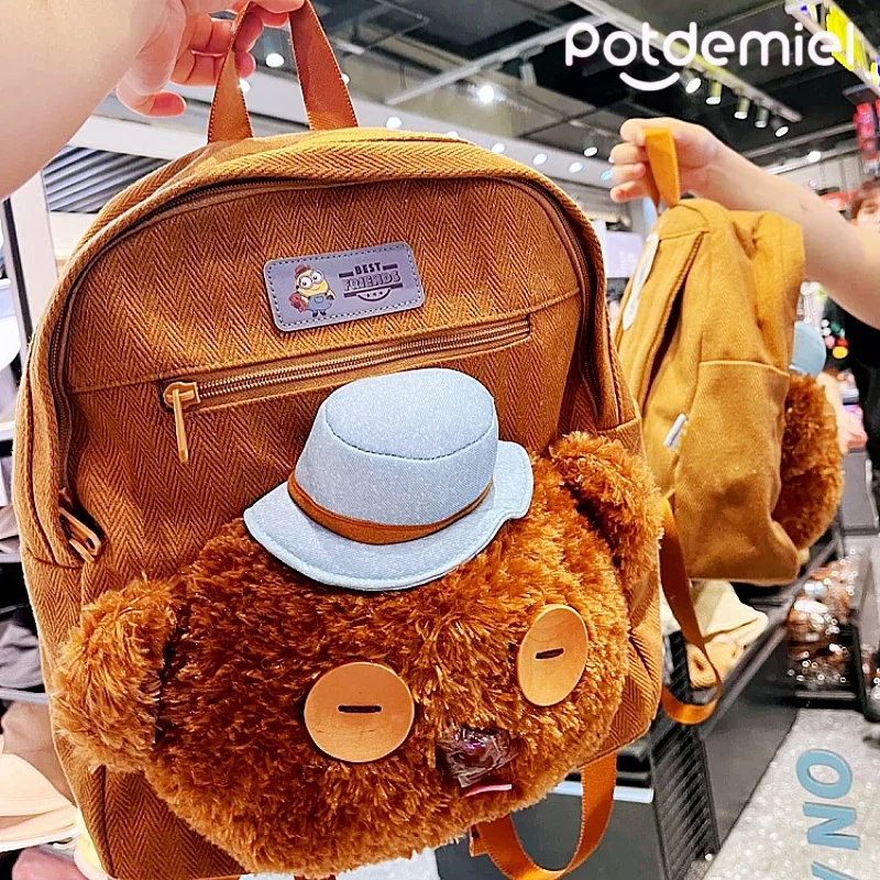 

Global Genuine Potdemiel Minions Tim Bear Plush Canvas Backpack With Wide Shoulders Backpack Children'S Birthday Christmas Gift