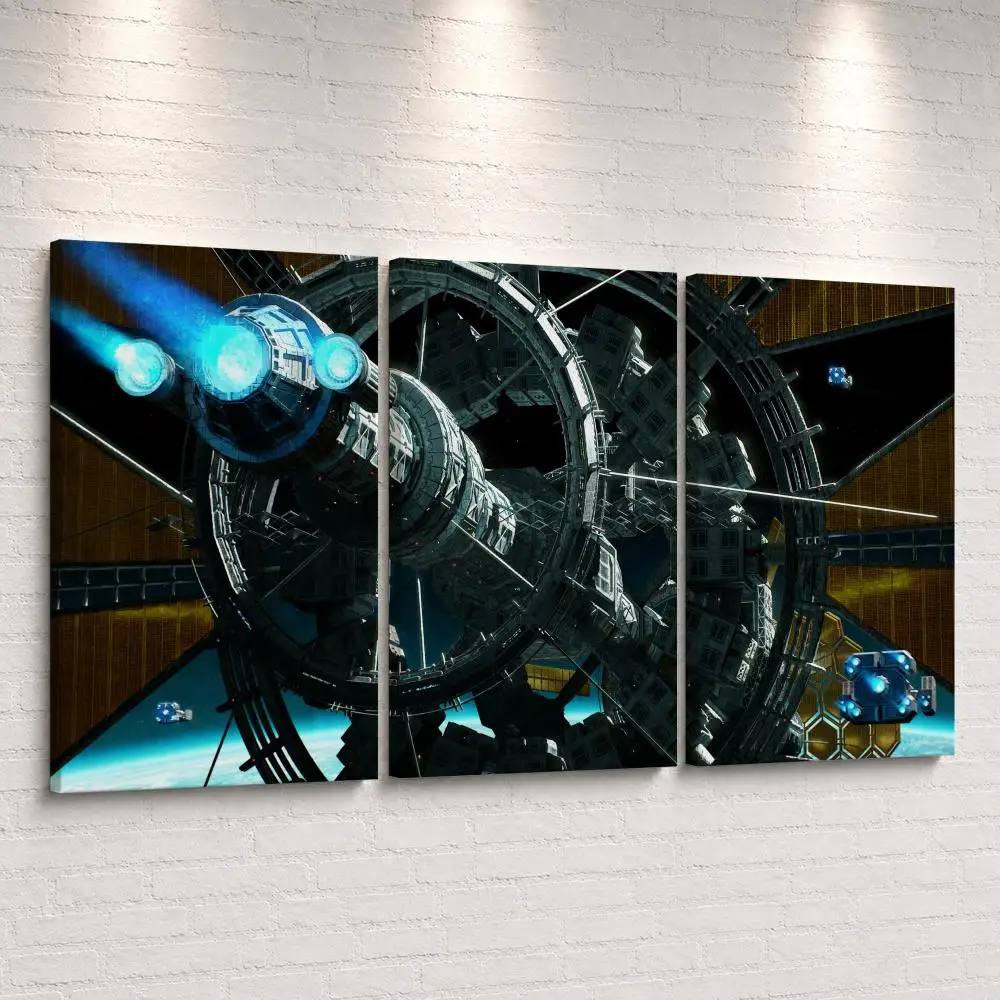 Spacecraft Design Framed Wall Painting Ready to Hang Canvas Poster Wall Art for Bedroom Living Room Hallway Home Decor Gift