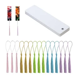 15 Kits Sublimation Blank Metal Bookmarks with Colorful Tassels for DIY, Wedding Favors, and Gift Tags – 3.2x12cm Double-Sided