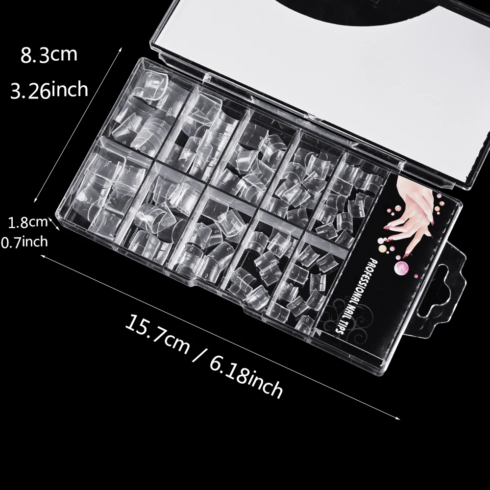 100個入り ショートスクエアフェイクネイルチップ クリアハーフカバーフレンチつけ爪 アクリル製装着可能プレスオンネイル マニキュアエクステンション用