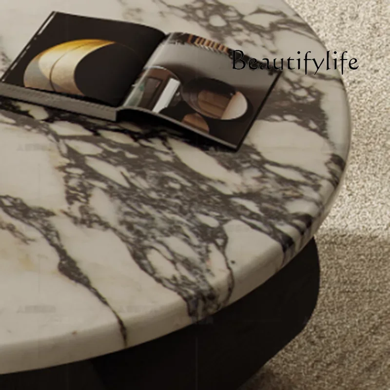 YY طاولة جانبية بأرجل سوداء فاخرة ومركز رخامي جمالي فاخر لغرفة المعيشة طاولة قهوة مستديرة بتصميم حديث أثاث Salontafel