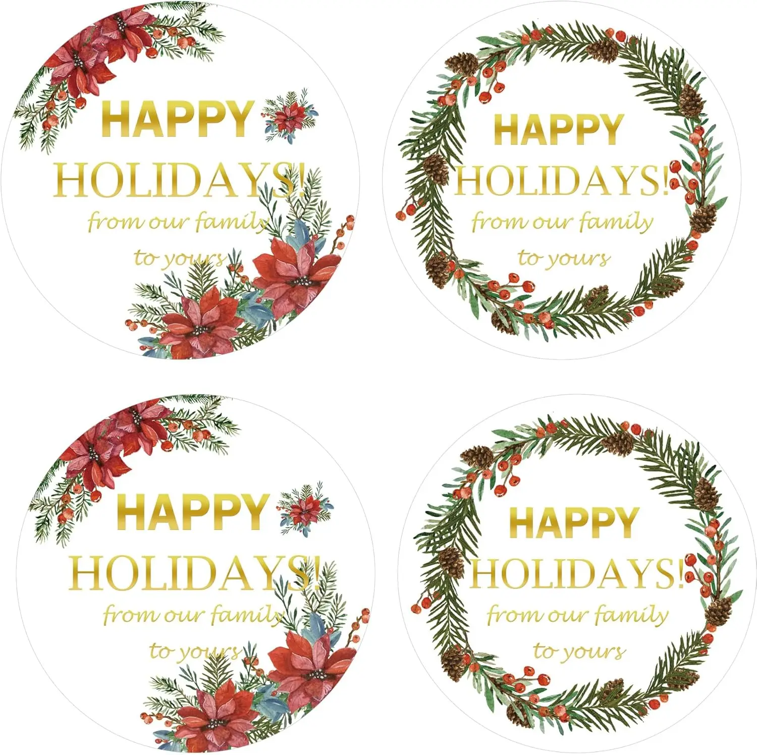 

120pcs Happy Holidays Stickers 1.5 inch Gold Foil White Wreath Christmas Sticker Round Xmas Tag Seal for Christmas Gifts, Envelo